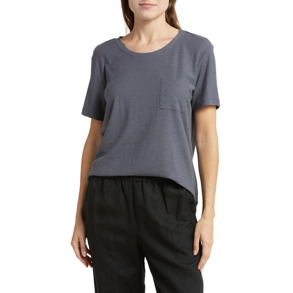 James Perse Women's Cotton Modal Slub Jersey Crew Neck Pocket Tee T-Shirt Top